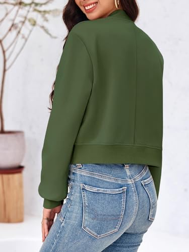 Image of Tankaneo Womens Cropped Bomber Jackets Casual Button Down Long Sleeve Stand Collar Varsity Shacket Coats