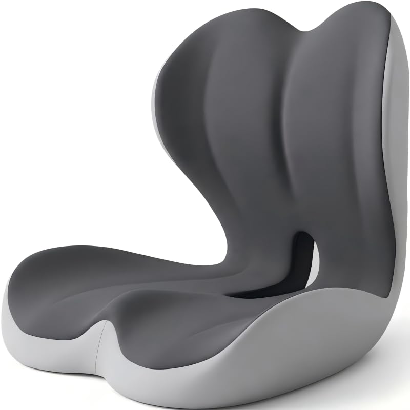 Upgraded Enlarged Memory Foam Seat Cushion with Back Support, Wider & Higher Hip and Lumbar Support Cushion for Office Desk Chair, Ergonomic One-Piece Chair Pad for Car driving (Two-tone)
