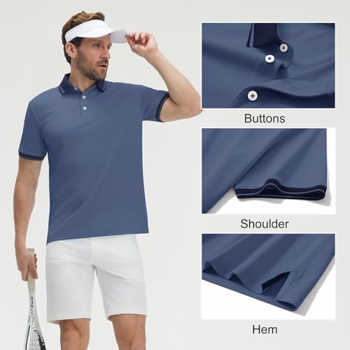 Camisetas Polo para Hombre de Golf, Manga Corta con Cuello y Puños en Contraste, Tela Secado Rápido y Estiramiento, Estilo Casual miniatura 4