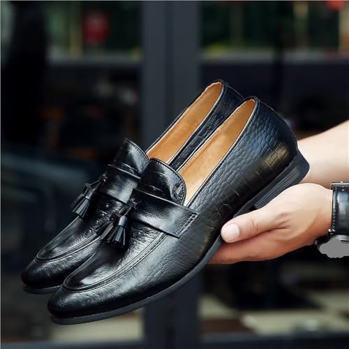 Mens PU Leather Tassel Loafers Slip On Burnished Toe Flexible Comfortable Classic Fashion Driving Casual Shoes3