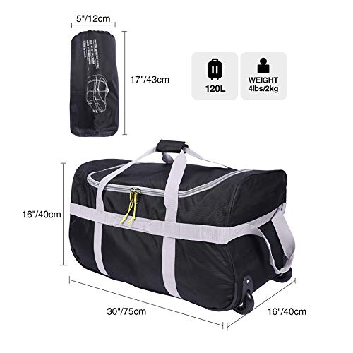 CAMPMOON Folding Wheeled Rolling Duffle Bag for Camping Travel, Lightweight Large Duffel Bag with Wheels and Pull Handle Grey, 30 Inch