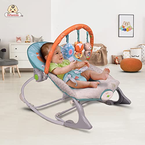 INFANTSO-Baby-Rocker-Portable-Including-Free-Mosquito-Net-U-Shape-Pillow-with-Calming-Vibrations-Musical-Toy-Blue