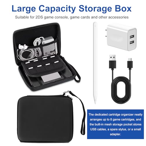 Image of ciciglow Protective Hard Shell Travel Carrying Case for 2DS with 8 Game Card Holders, Shockproof Dust Proof, Soft Interior, Portable Strap, Lightweight Design, Inner Mesh Pocket (Black)