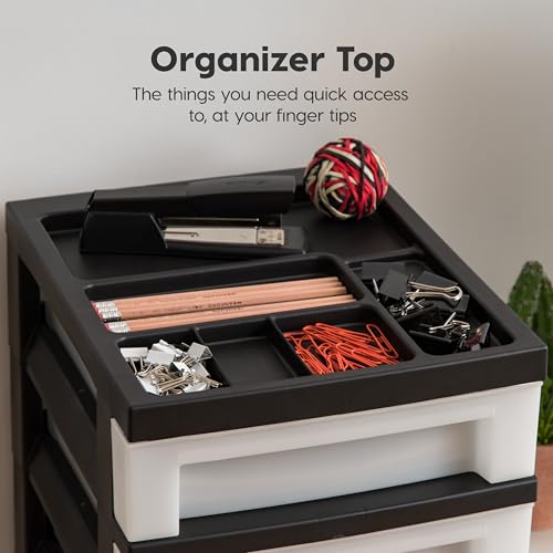 Image of IRIS USA 7-Drawer Rolling Storage Cart, Black /Pearl | Keep classroom supplies, teacher essentials, craft materials, and learning tools organized with easy-access drawers.