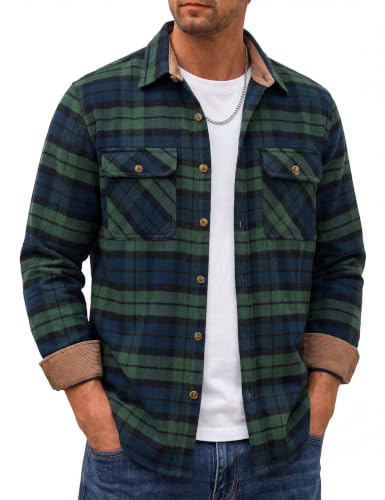 Image of Cotrasen Mens Flannel Shirts Cotton Plaid Button Down Shirt