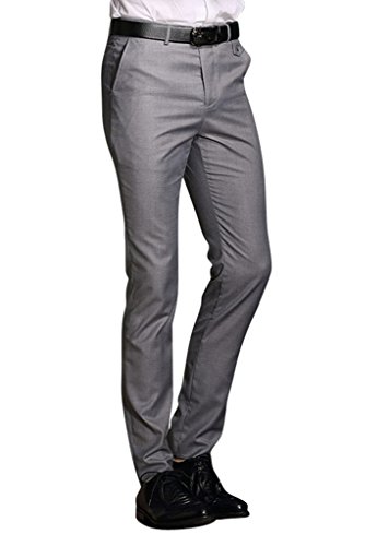 MOGU Mens Slim Fit Flat Front Pant US Size 29(Tag Asian Size M) Light Gray