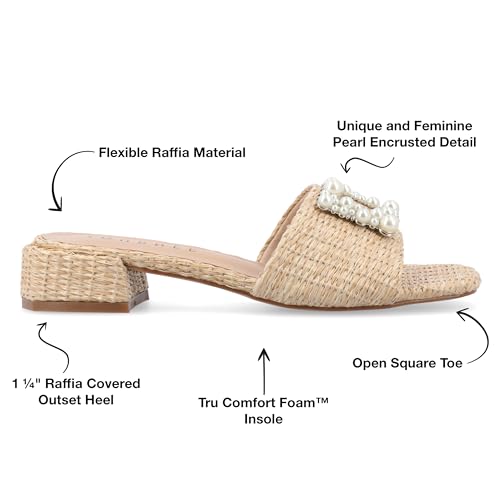 Journee Womens Pearl Raffia Slip On Open Square Toe Outset Block Heel Justina Comfort Foam Flat Sandals2