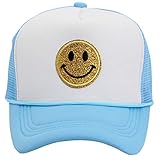 jnpemvq Yellow Glitter Smiley Face Trucker Hat,Trendy Adjustable Snapback Closure Baseball...