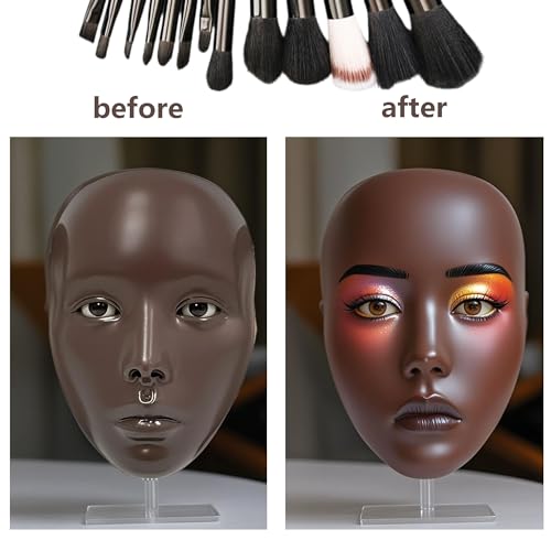 FGXY Make-up Trainieren Bausatz,silikon gesicht, Professionelle Mannequin Kopf Set, Wiederverwendbare Silikon Übungsmaske, Praktische Geschenke für Make-up Artists und Kosmetikerinnen(dunkle Haut)