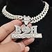 N-Made Beautifull Born To Hustle Chain Iced Out Pendant Necklace Hip Hop, Iced Out Pendants for Men Women, Iced Out Chain, Hip Hop B2H Pendant Necklace Width 13mm Cuban Chain, Rope Chain