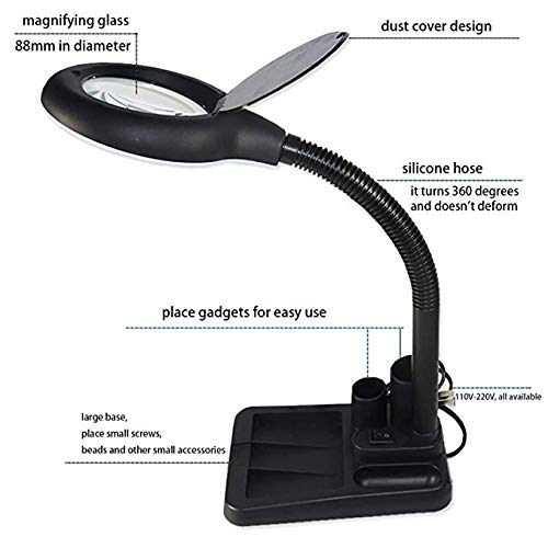 YUHINN Lupa Lámpara de Lupa con Cabeza giratoria de luz LED y Cuello Ajustable de Baja energía para Lectura de Trabajo de Costura de precisión Inspección