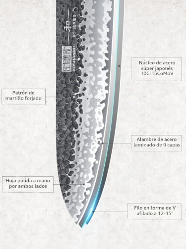 Miniatura 2 de Hoshanho Cuchillo De Cocina Gyuto, 20 Cm Cuchillo De Chef De Acero De Alto Carbono De 7 Capas, Cuchillo Japones Para Chef Súper Afilada, Cuchillos De Cocinero Profesional Con Mango Ergonómico