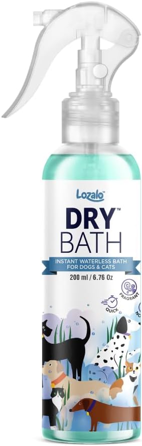 Lozalo Dry Pet Shampoo - 200 Ml | Instant Waterless Shampoo for Dogs, Cats & Puppies, Dry Pet Shampoo Spray | Paraben Free, Ph Balanced, Easy to Use, for All Pet Breeds - Ml