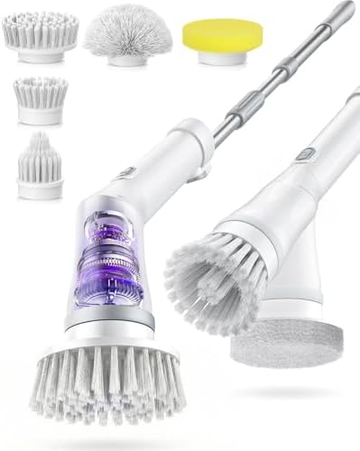 5-Head Electric Spin Scrubber, Shower Brush, Extension Handle | c...