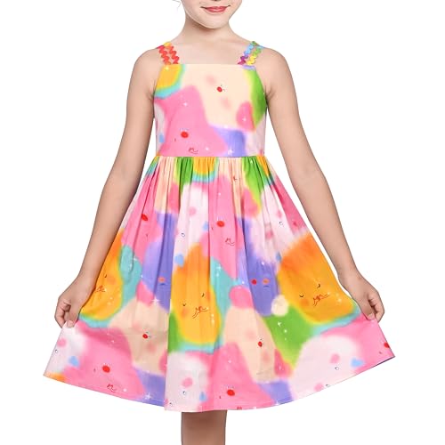 Sunny Fashion Girls Dress Rainbow Colorful Cartoon Zigzag Spaghetti Cotton