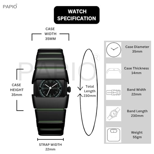 Image of PAPIO Stylish Rectangle Dial Analogue Watch | Premium Plastic Strap | Fashion Unisex Wrist Watch for Men, Boys, Women