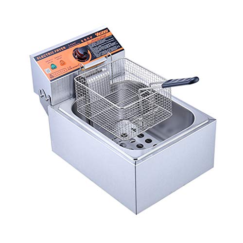 ZLYD Professional Elektro fritteuse Kommerzielle Edelstahl, mit Frittierkorb und Thermostat, 6L, 2300W, für Imbiss, Großküche, Pizzeria Cover
