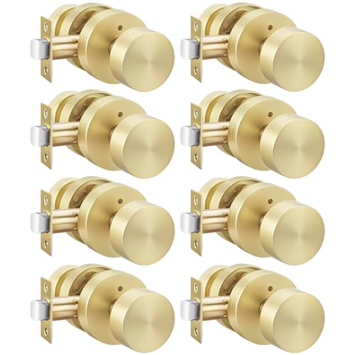Image of Haidms Brushed Gold Door Knobs Interior, Heavy Duty Zinc-Alloy Privacy Door Knob, Gold Interior Door Knobs for Bedroom & Bathroom, Round Ball Design with Emergency Unlock(8 Pack)