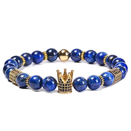 Bracelet de perles pour hommes couronne 18 cm, le cadeau idéal en pierre bleue