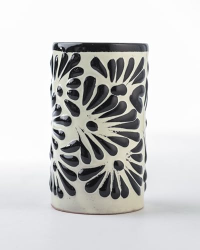 Image of Talavera Shot Glasses Set of 4 Authentic Mexican Tequila Shot Glasses - Hand-painted - 2 Oz (Black Brushstroke White Background)