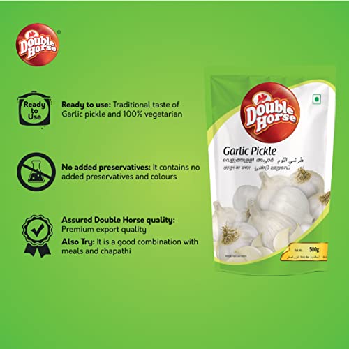 Image of Double Horse Authentic Kerala Style Garlic Pickle (500 g)| Lahsun ka Achaar |Velthulli Achaar| Organic | Poondu Oorugai |Export Quality|Spicy & Tangy | Home Made