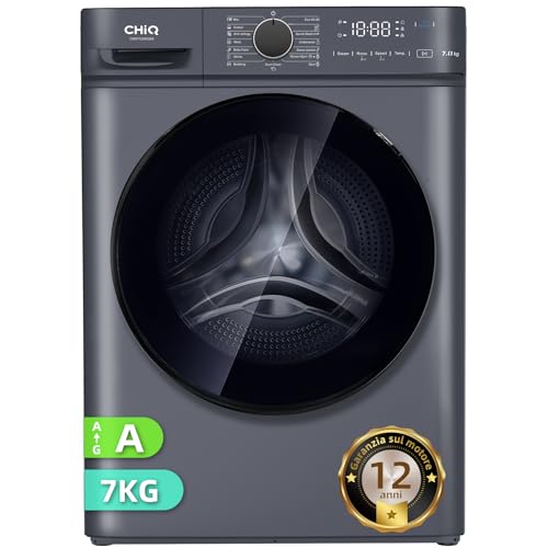 CHiQ CW07123863AX Lavatrice incasso - 7kg, Classe A, Motore BLDC 1200 RPM, Vapore e Lavaggio rapido, 15 Programmi, Design compatto (60x46,5x84cm) - Grigio moderno