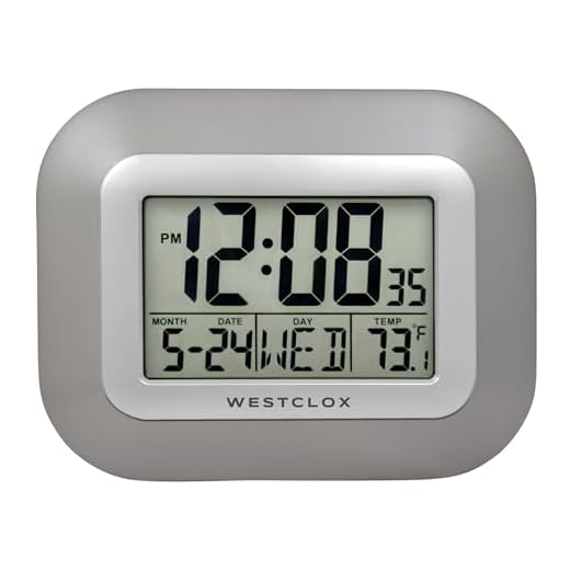 Westclox Large Digital Wall Clock Battery Operated Large Digital Clock with Temperature Date and Day of Week with Alarm | Modern Digital Desk Clock for Office Kitchen Bedroom or Living Room | Silver