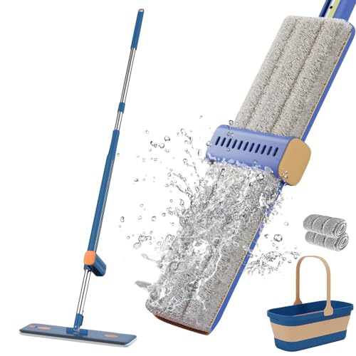 bestyks Großer Flachmopp Eimer,Handfreier Wischmopp Flachmopp Set mit Eimer,Bodenwischer Set mit...