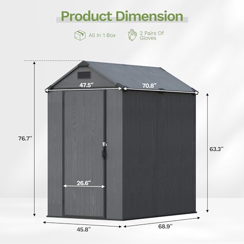 Image of Devoko 4x6 FT Plastic Outdoor Storage Shed with Floor, Outdoor Resin Shed with Lockable Door, Sloped Roof & Vent, Versatile Tool Shed for Patio Lawn Backyard, Deep Grey