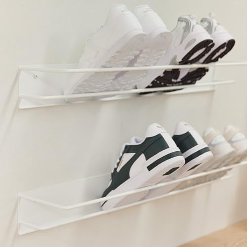 MYWIRE® Elegantes Schuhregal Metall (Verkehrsweiss 2er Set) „INN“ – Moderne Schuhaufbewahrung Schuhablage im eleganten Look – hochwertiger Schuhorganizer stabil und robust – in Österreich produziert