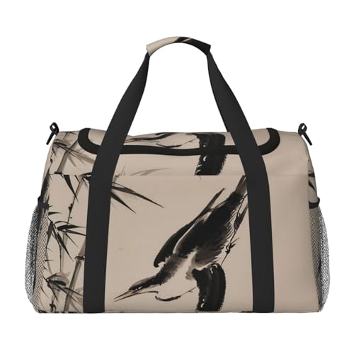 Fish bird and Leaves painting Print Travel Duffle Bag - Foldable Personal Item Travel Bag for Women & Men,13x10.2x19.7