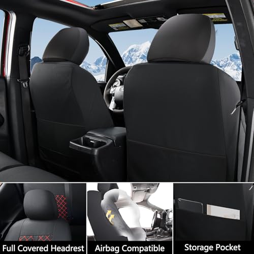 Image of Truckiipa Toyota Tacoma Seat Covers Full Set, Waterproof Leather Seat Covers Fit for 4th Gen 2024-2026 Toyota Tacoma Double Crew Cab SR SR5 Limited TRD Sport /Off Road, Full Set, Black&Red