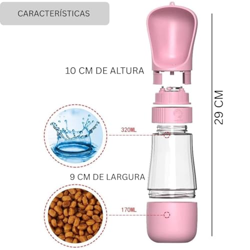 Garrafa Bebedouro Portátil 2 em 1 Pet Água Fresca e Ração Segura para Cães e Gatos e Outros Animais
