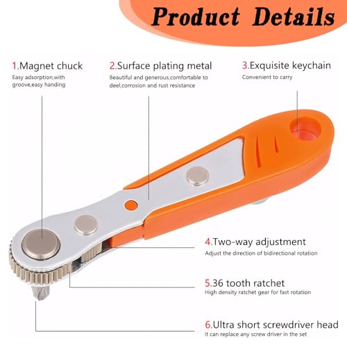 DERJDISF Ratelschroevendraaier – 14 delige Mini-Schroevendraaier, 1/4 Mini-ratel, Zakratelset met Hoog Koppel en Laag Profiel, met Verlengsteel en Opbergtas - Afbeelding 4