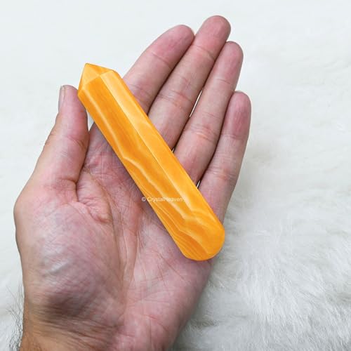 Image of Yellow Calcite Crystal Wand - Pointed Crystal Wand for Energy Healing, Chakra Balancing, Meditation and Home Decor - Crystals and Healing Stones for Gift