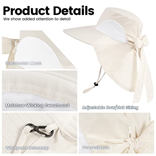 Sun Hat Women Fishing Hat Foldable Upf50+ Protection Sun Hat Ponytail Hats Cream #TOP4