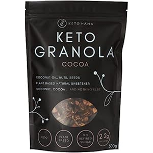 Keto Hana Cocoa & Nuts Breakfast, Snacking Granola, Just 2.2g Net Carbs, High Protein, Healthy Keto Diet Granola (Four 300g/0.6lbs Bags)