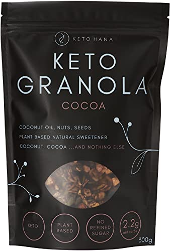 Keto Hana Cocoa & Nuts Breakfast, Snacking Granola, Just 2.2g Net Carbs, High Protein, Healthy Keto Diet Granola (Four 300g/0.6lbs Bags)