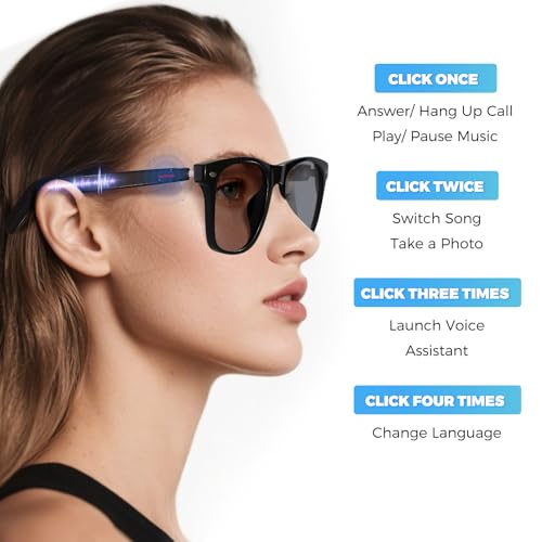 Image of Smart Glasses for Men Women, Bluetooth Audio Sunglasses with Color-Change Lenses Automatic Power On Off UV Protection Anti-Blue Lens Speakers Touch Control for Indoor Outdoor Walking Working