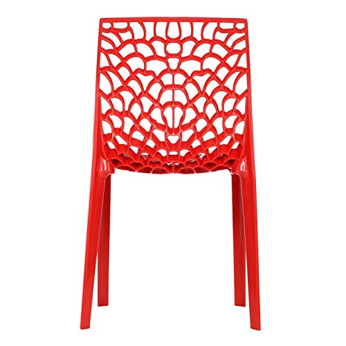 Image of Supreme Web Plastic Chair |Armless Chair for Dining Room Set, Home, Cafe & Outdoor Use |Weight Bearing Upto 220kgs (Color: Red; Set of 2)