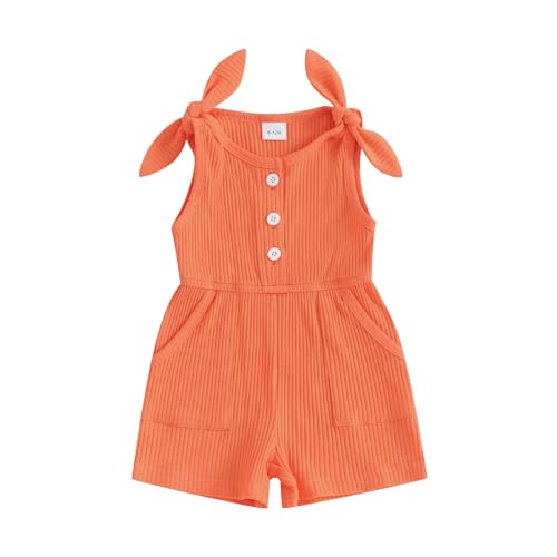 Image of Fernvia Toddler Baby Girl Summer Clothes Sleeveless Ribbed Knitted Jumpsuit Shorts Overalls Baby One Piece Outfit