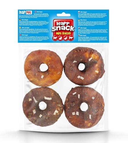 HAPPET Mini Hunde-Bagel 4 Stück mit Ente, Kaninchen, Lamm und Rindfleisch - Natürlicher Zahnarztsnack, fettarmer Beißholz, gesunde Zähne, ideal für Hunde jeder Rasse