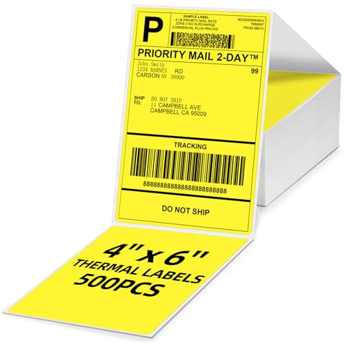 Image of 4x6 Thermal Labels, 1 Packs of 500 4x6 Fold Labels Yellow