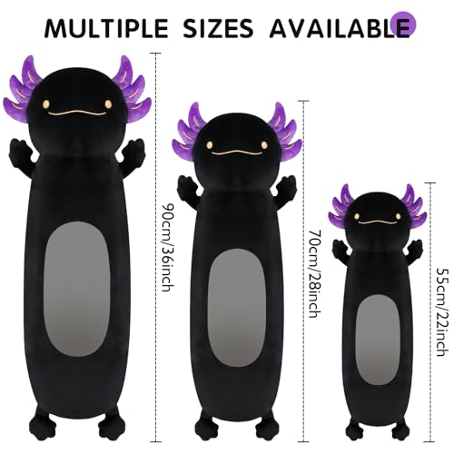 Dalmao 55cm Long Axolotl Plush Pillows, Black Axolotl Stuffed Animals Squishy Pillows, Cute Plushie Sleeping Cushion Gifts for Kids Birthdays, Easter - Image 2