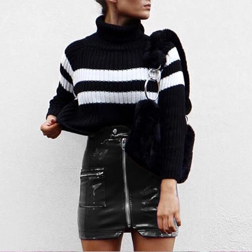 Women's Faux Leather Bodycon Short Skirt Dressy Casual Zipper Front Trendy Pockets Pencil Skirts2