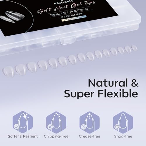 Image of Modelones Short Almond Fake Nail Tips - 510Pcs Gel Tips Pre-shaped Half Matte Full Cover Clear Acrylic Gel Kit False Press on Nails for Extension DIY Salon 15Sizes