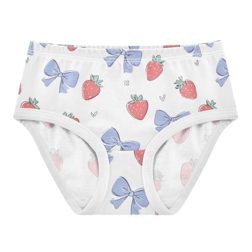 Wusikd Cute Strawberry Blue Bow Girls' Underwear Cotton Girls Briefs Soft Toddler Underwear 2T
