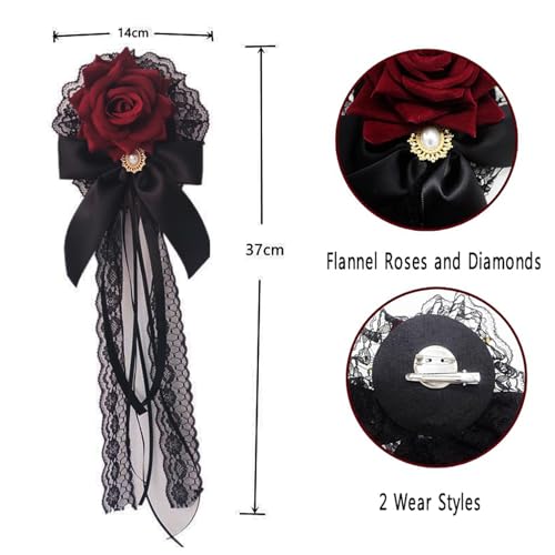 Pinza para cabello con lazo y perlas roja estilo gótico miniatura 7