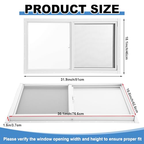 Kathfly 2 Pack Basement Home Window 32'' x 18'' Mini Basement Windows Replacement with Glass Screen and Screws for Home Sheds Barns (White) by Kathfly - Used condition - Image 2