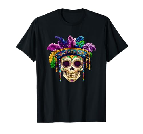 Mardi Gras Esqueleto Calavera Azúcar Vivid Carnival Nueva Orleans Camiseta